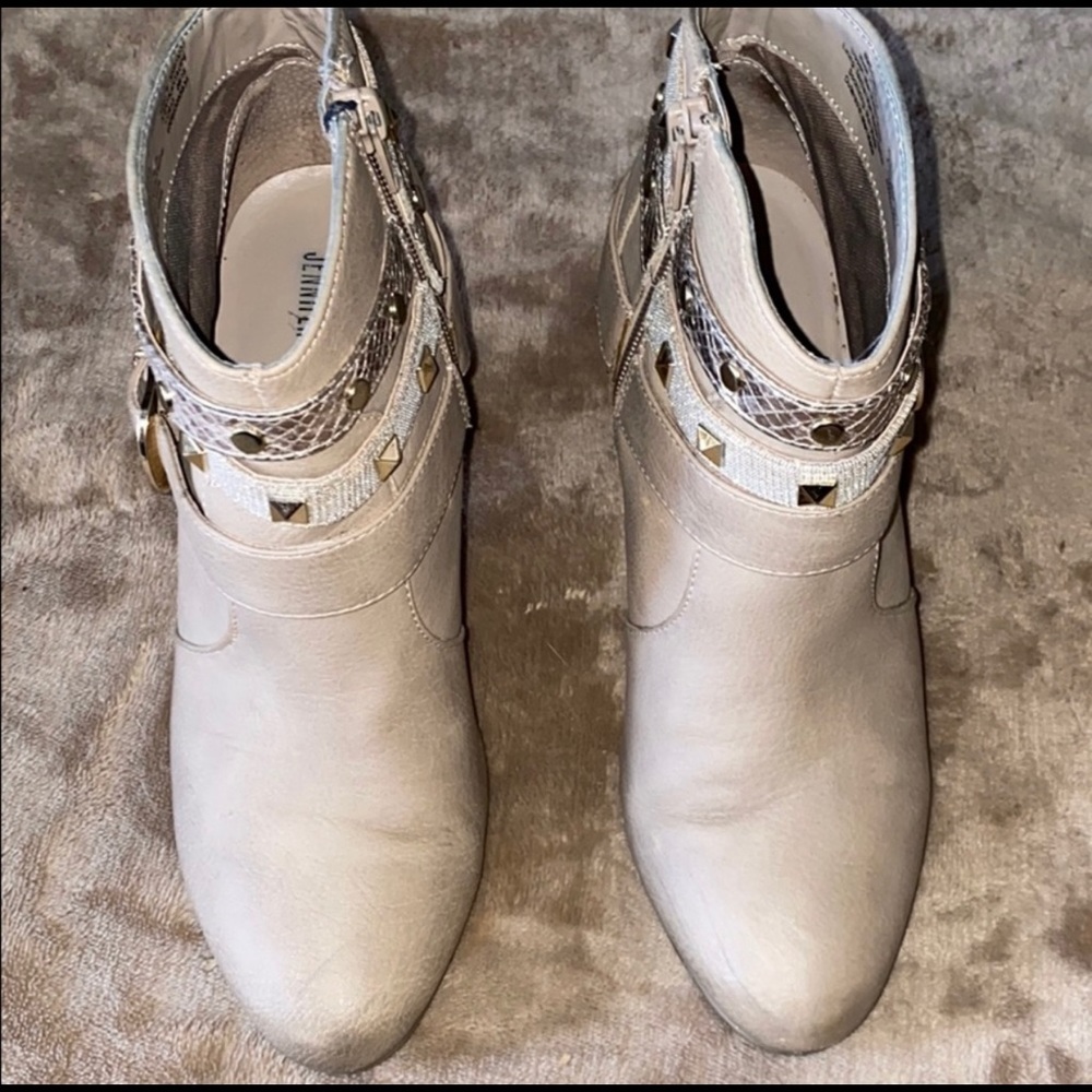 Tan Side Zipper Block Heel